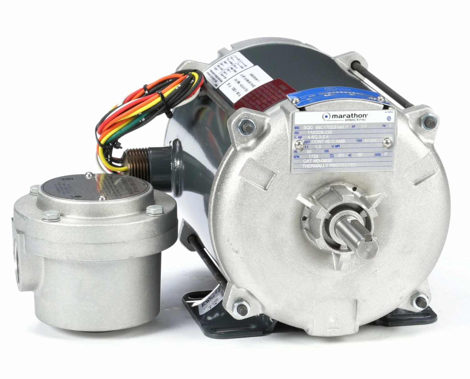 Marathon Motors 1/4 HP Hazardous Location Motor,Capacitor-Start,1725 Nameplate RPM,115/208-230 Voltage,Frame 56 - 056C17E5314 - Image 2