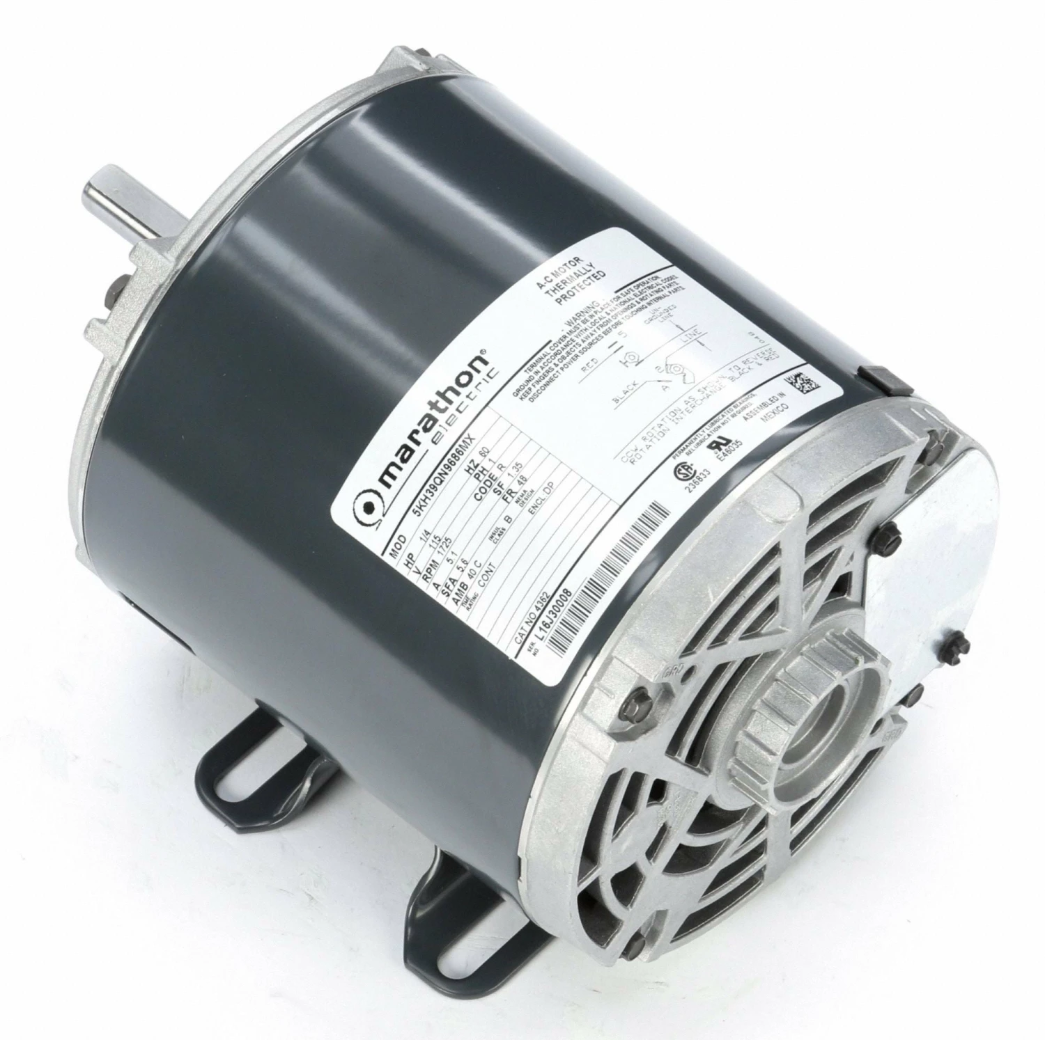 Marathon Motors 1/4 HP, General Purpose Motor, Split-Phase, 1725 Nameplate RPM, 115 Voltage, 48 Frame - 5KH39QN9686X - Image 2