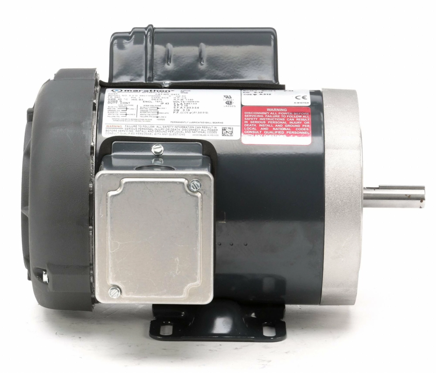 Marathon Motors 1/4 HP, General Purpose Motor, Capacitor-Start, 1140 Nameplate RPM, 115/208-230 Voltage - 056C11F5302 - Image 4