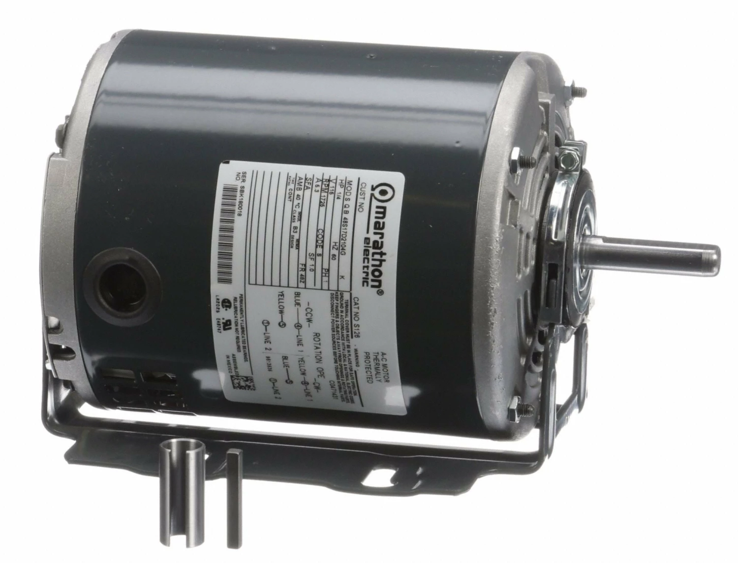 Marathon Motors 1/4 HP, General Purpose Motor, Split-Phase, 1725 Nameplate RPM, 115 Voltage, 48Z Frame - 048S17D2104 - Image 2