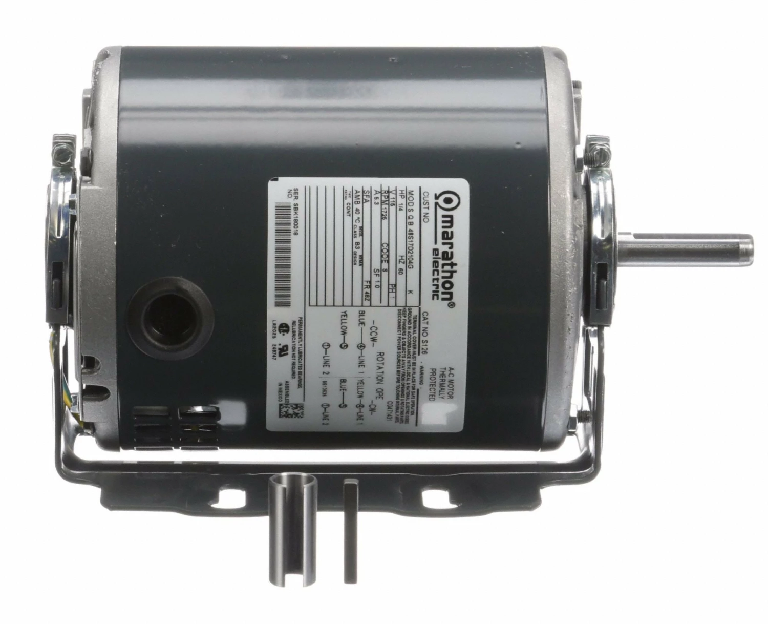 Marathon Motors 1/4 HP, General Purpose Motor, Split-Phase, 1725 Nameplate RPM, 115 Voltage, 48Z Frame - 048S17D2104 - Image 3