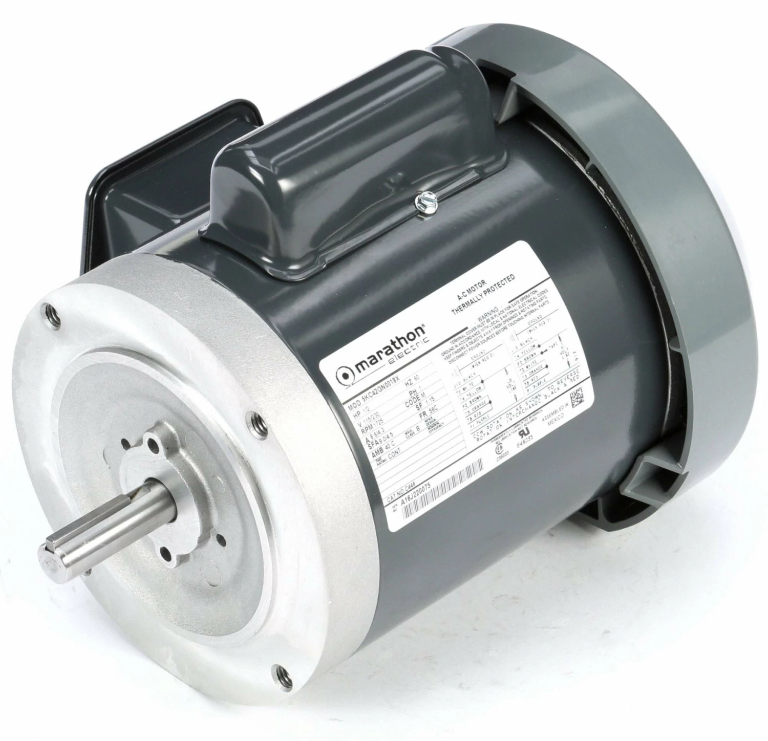 Marathon Motors 1/2 HP, General Purpose Motor, Capacitor-Start, 1725 Nameplate RPM, 115/230 Voltage, 56C Frame - 5KC42GN0018X - Image 3