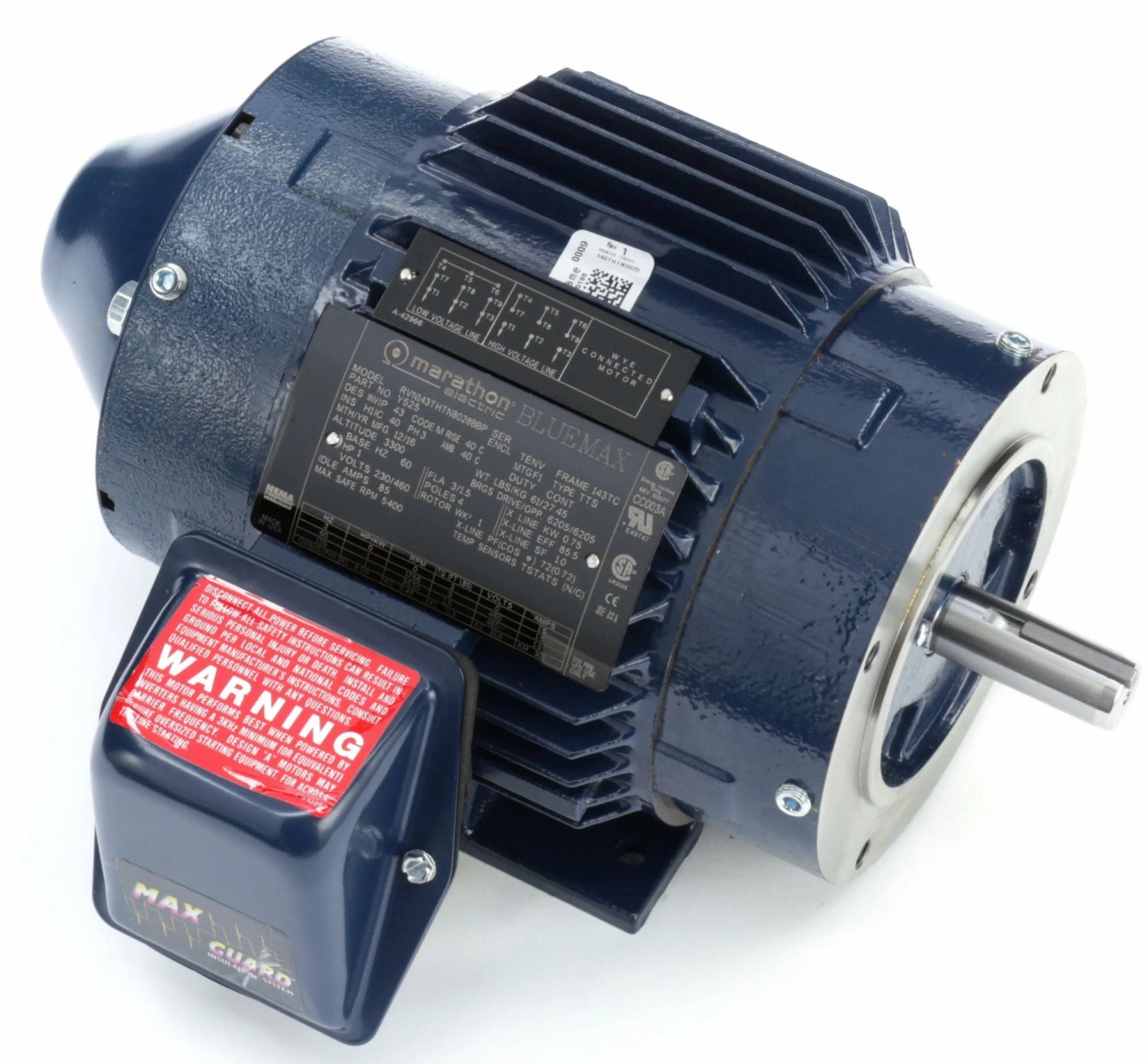 Marathon Motors 1 HP Vector Motor,3-Phase,1756 Nameplate RPM,230/460 Voltage,Frame 143TC - 143THTN8028 - Image 2