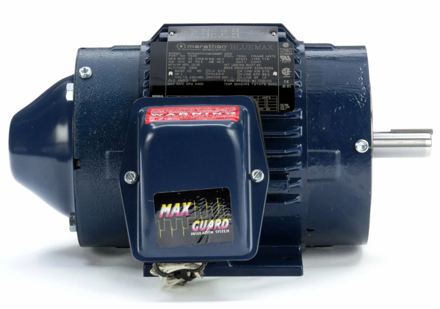 Marathon Motors 1 HP Vector Motor,3-Phase,1756 Nameplate RPM,230/460 Voltage,Frame 143TC - 143THTN8028 - Image 4