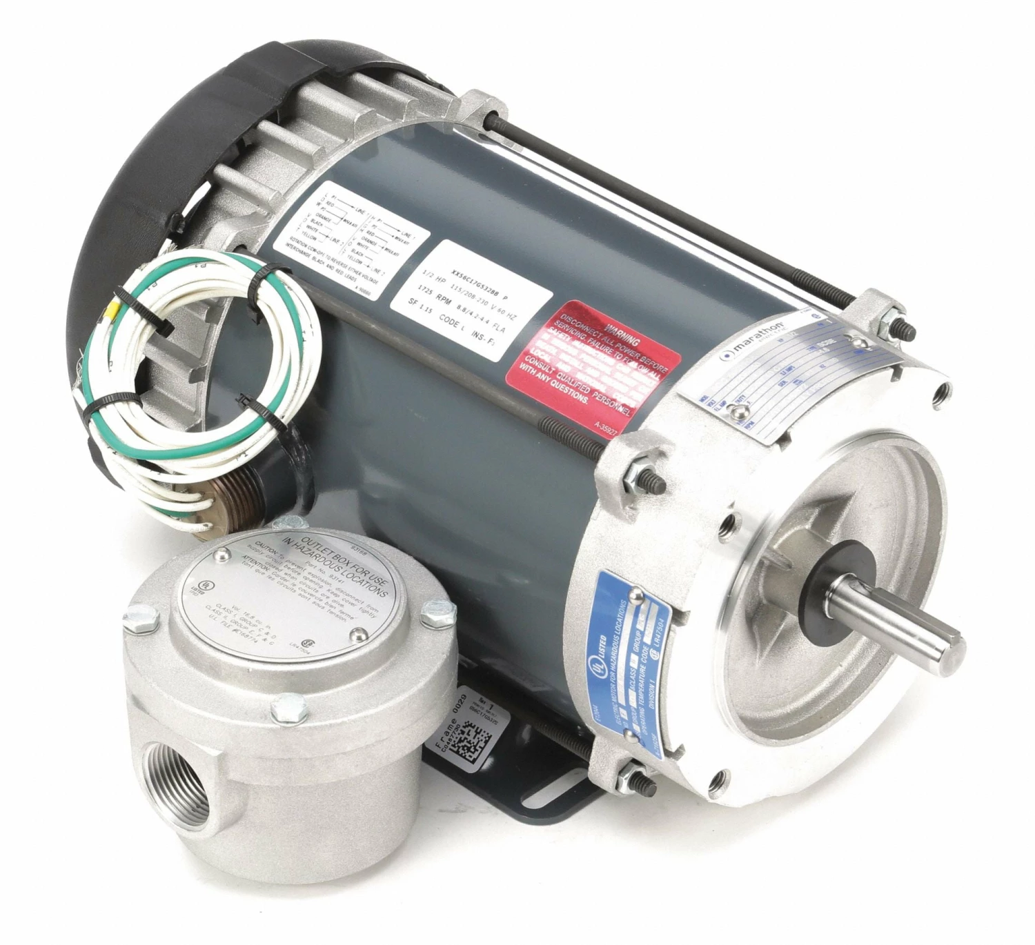 Marathon Motors 1/2 HP Hazardous Location Motor,Capacitor-Start,1725 Nameplate RPM,115/208-230 Voltage,Frame 56C - 056C17G5328