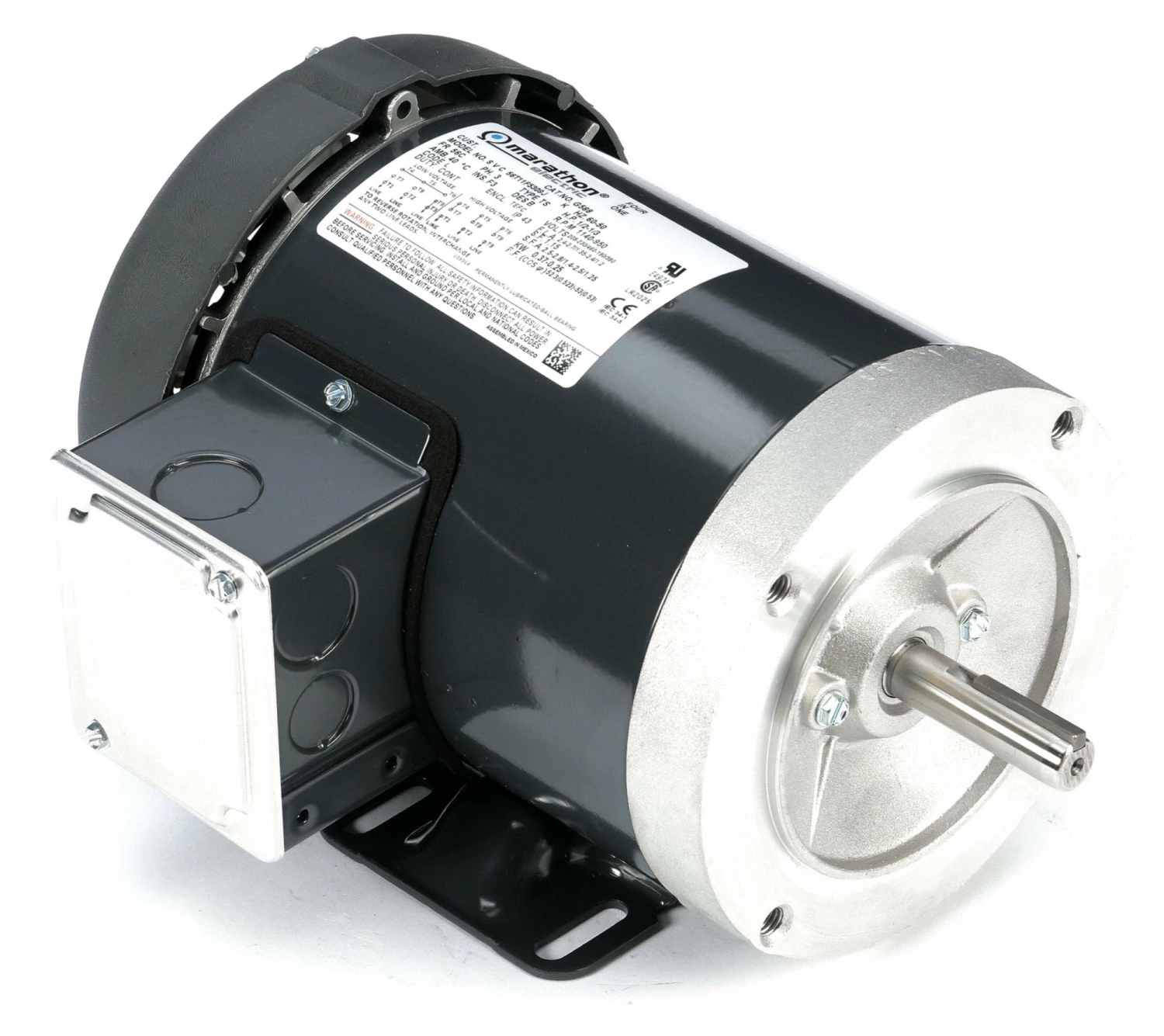 Marathon Motors 1/2 HP, General Purpose Motor, 3-Phase, 1140 Nameplate RPM, 208-230/460 Voltage, 56C Frame - 056T11F5309