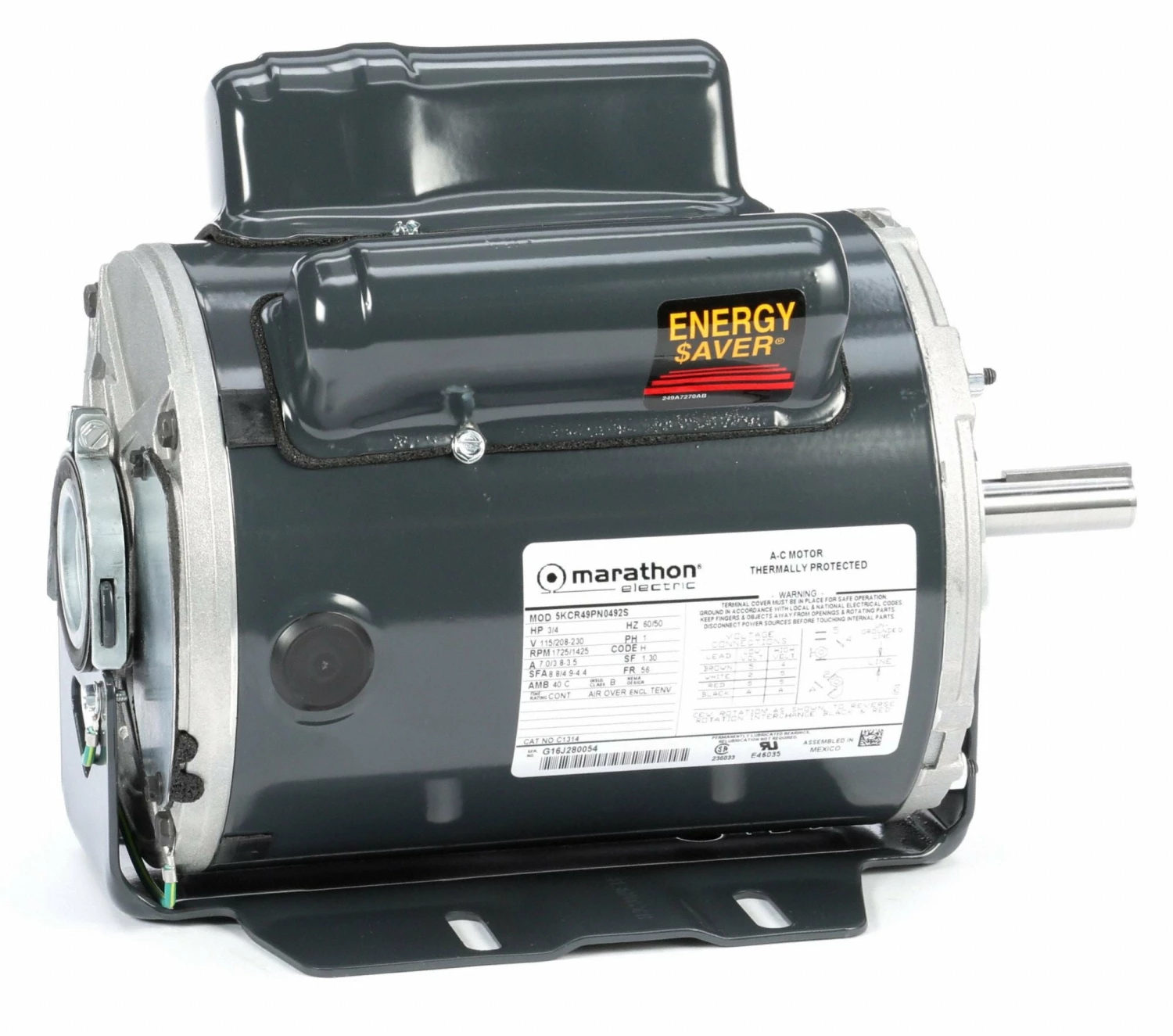 Marathon Motors 3/4 HP Agricultural Fan Motor,Capacitor-Start/Run,1725/1425 Nameplate RPM,115/208-230 Voltage - 5KCR49PN0492S - Image 2