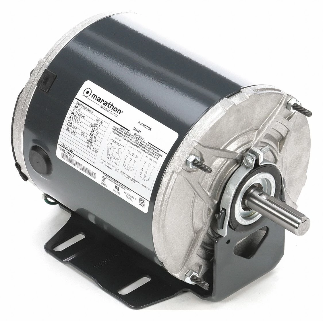 Marathon Motors 1/2 HP Belt Drive Motor, 3-Phase, 1725 Nameplate RPM, 208-230/460 Voltage, Frame 56 - 5K42HN4128