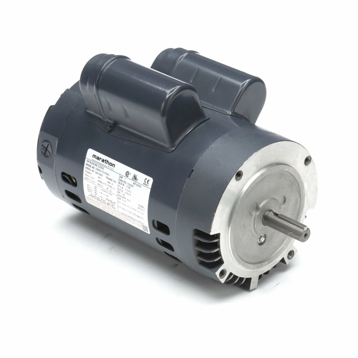 Marathon Motors 1 HP, General Purpose Motor, Capacitor-Start/Run, 1725 Nameplate RPM, 115/230 Voltage, 56 Frame - 056B17D15543
