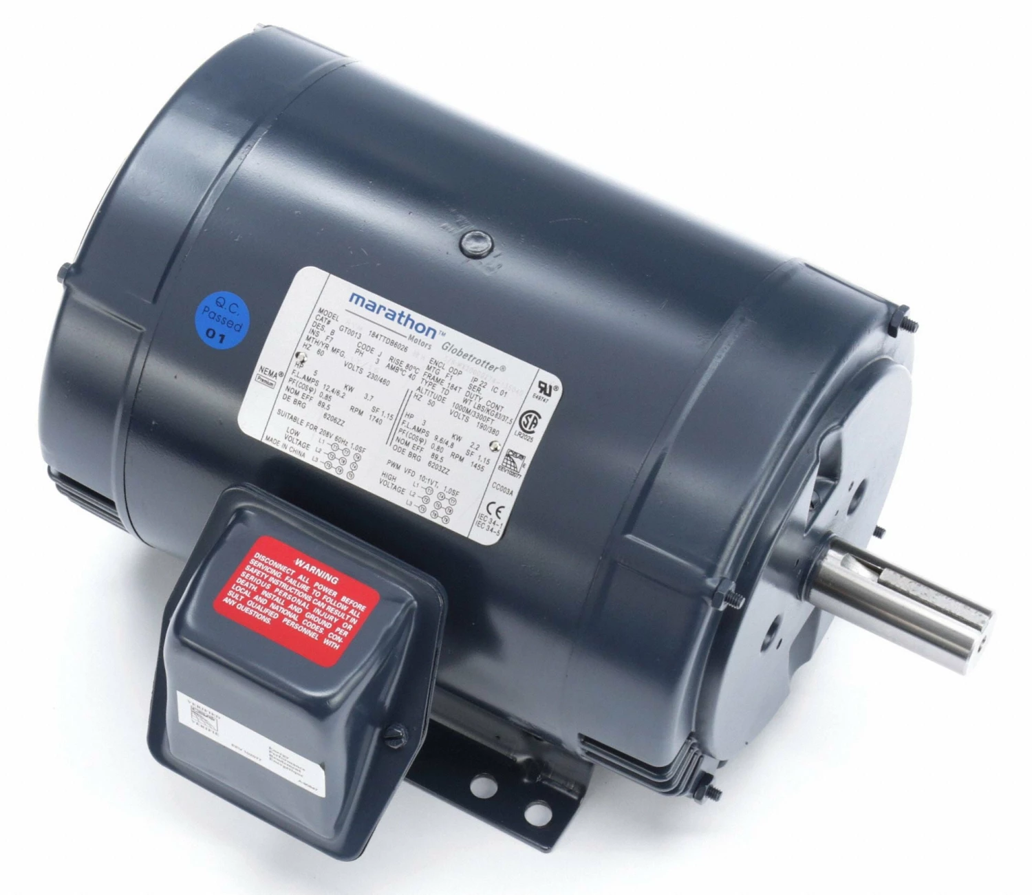 Marathon Motors 5 HP, General Purpose Motor, 3-Phase, 1755 Nameplate RPM, 230/460 Voltage, 184T Frame - 184TTDBD6026 - Image 2