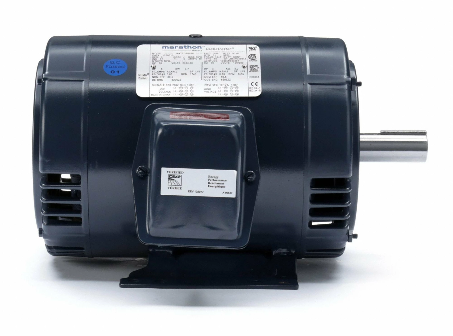 Marathon Motors 5 HP, General Purpose Motor, 3-Phase, 1755 Nameplate RPM, 230/460 Voltage, 184T Frame - 184TTDBD6026 - Image 4