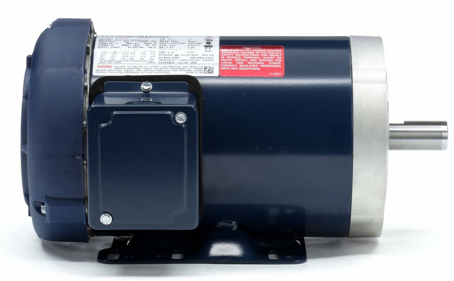 Marathon Motors 1 1/2 HP, General Purpose Motor, 3-Phase, 3515 Nameplate RPM, 230/460 Voltage, 143TC Frame - 143TTFR6010 - Image 4