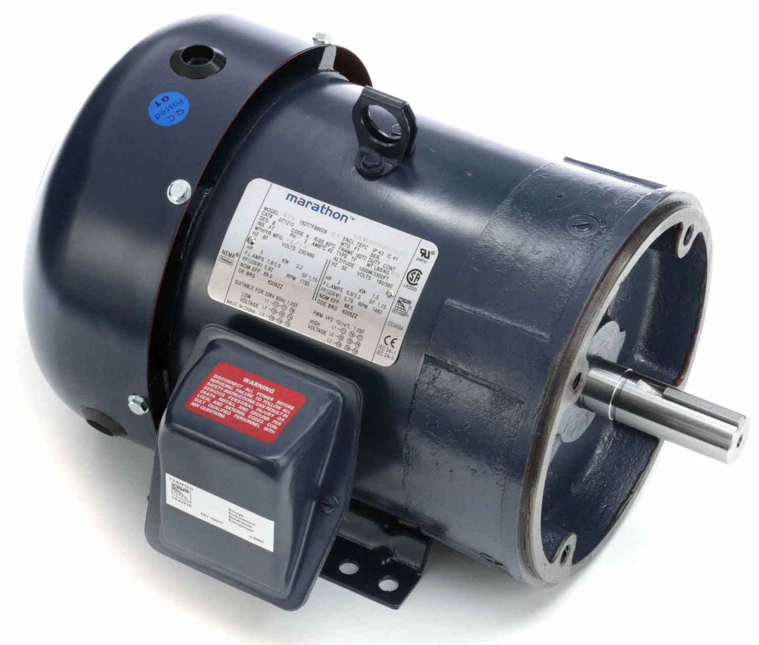 Marathon Motors 3 HP, General Purpose Motor, 3-Phase, 1750 Nameplate RPM, 230/460 Voltage, 182TC Frame - 182TTFBD6028 - Image 2