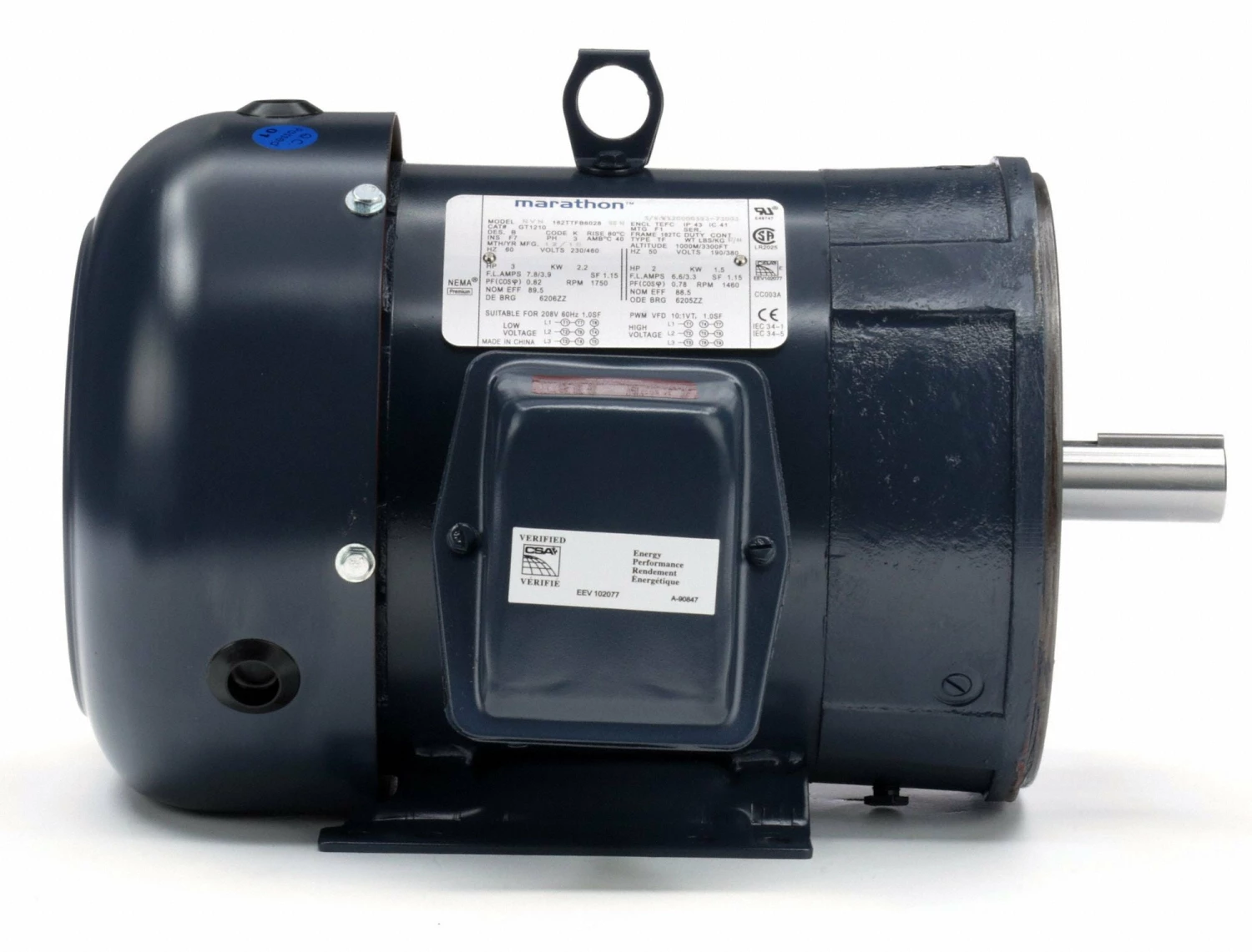 Marathon Motors 3 HP, General Purpose Motor, 3-Phase, 1750 Nameplate RPM, 230/460 Voltage, 182TC Frame - 182TTFBD6028 - Image 4
