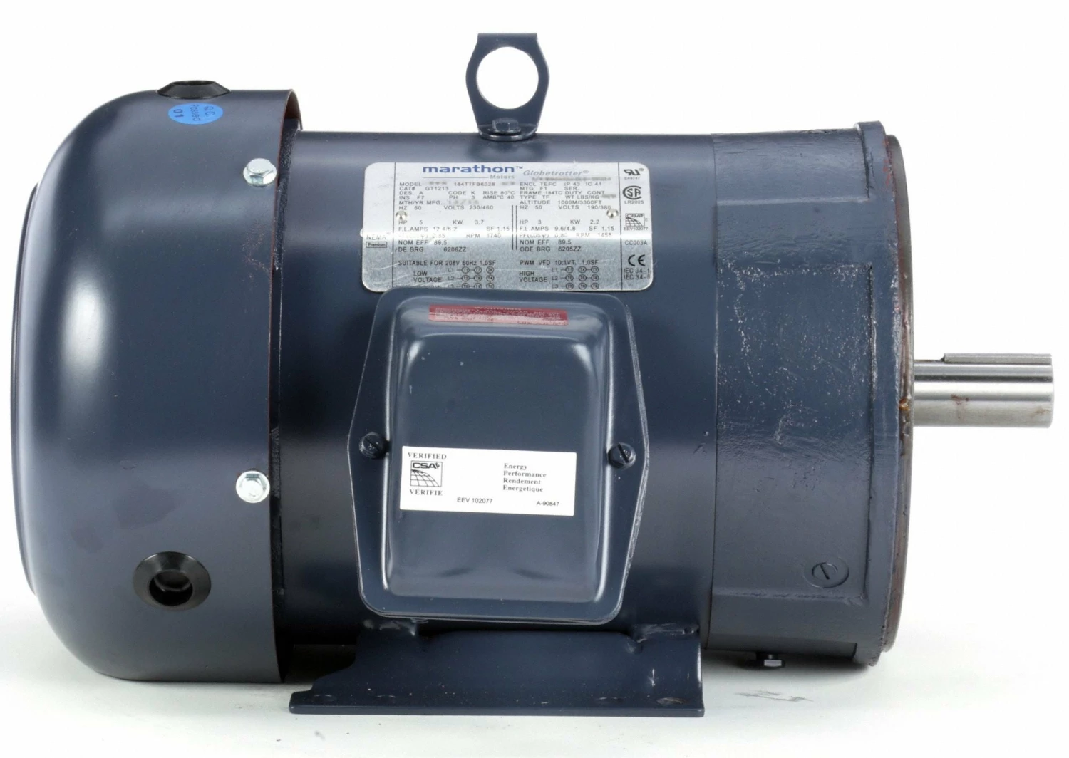 Marathon Motors 5 HP, General Purpose Motor, 3-Phase, 1760 Nameplate RPM, 230/460 Voltage, 184TC Frame - 184TTFBD6028 - Image 4