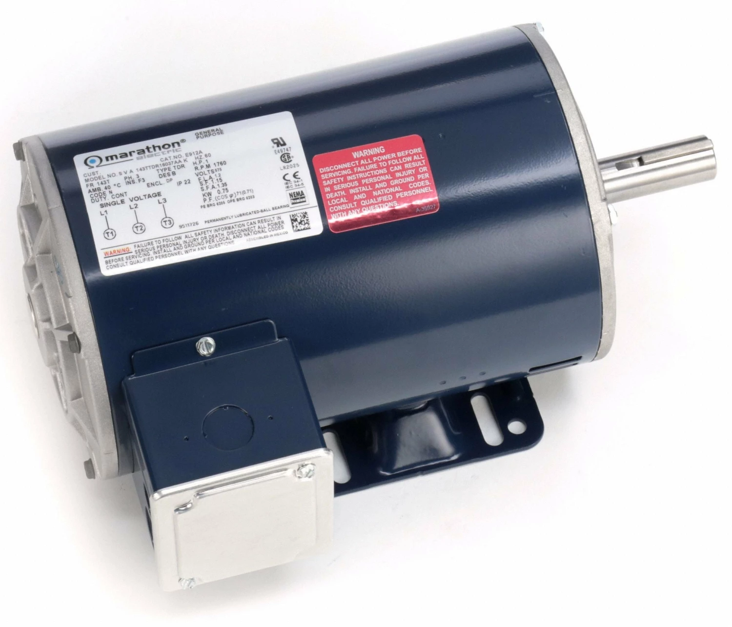 Marathon Motors 1 HP, General Purpose Motor, 3-Phase, 1760 Nameplate RPM, 575 Voltage, 143T Frame - 143TTDR16037 - Image 2