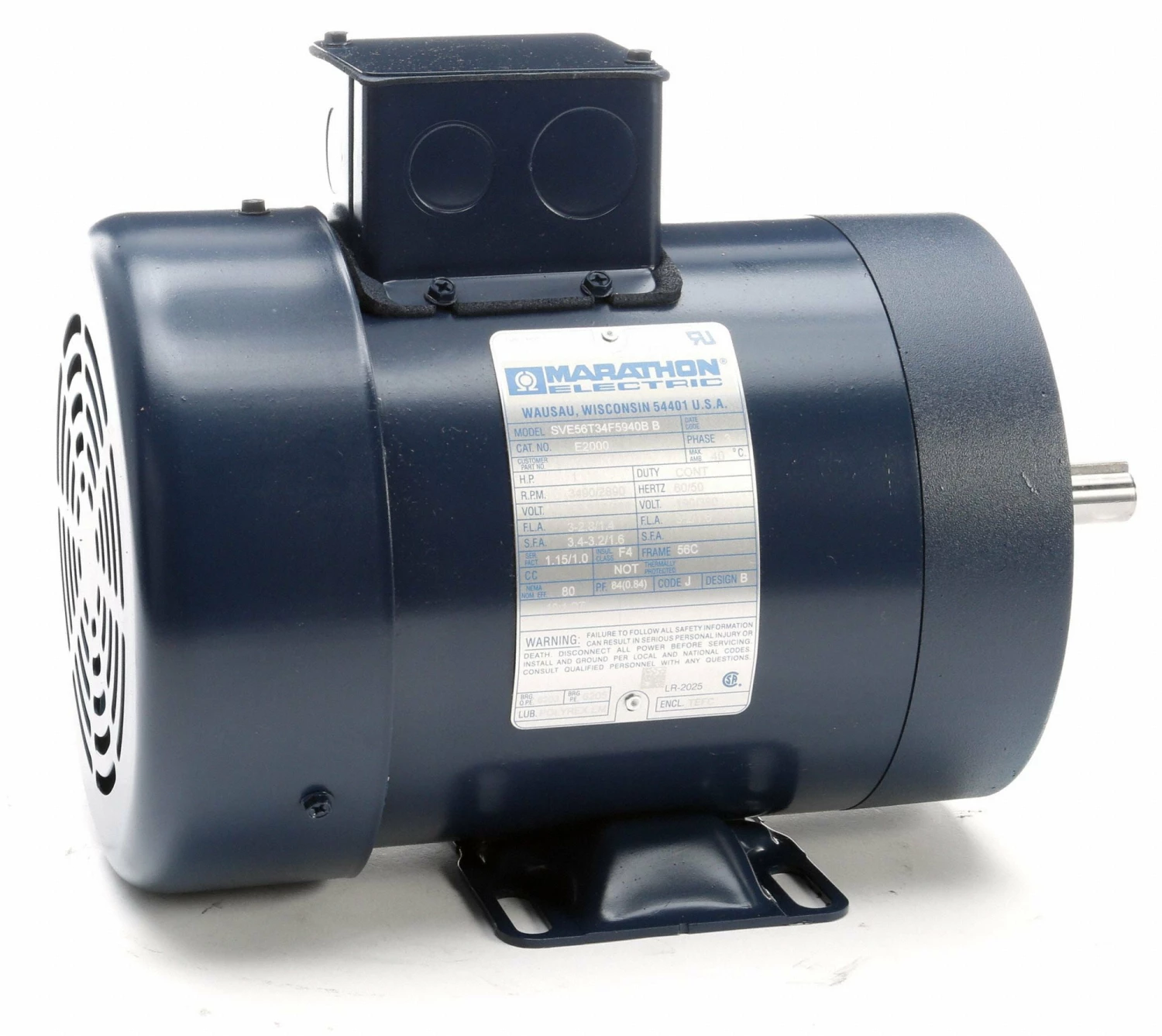 Marathon Motors 1 HP, General Purpose Motor, 3-Phase, 3490 Nameplate RPM, 230/460 Voltage, 56C Frame - 056T34F5940 - Image 2