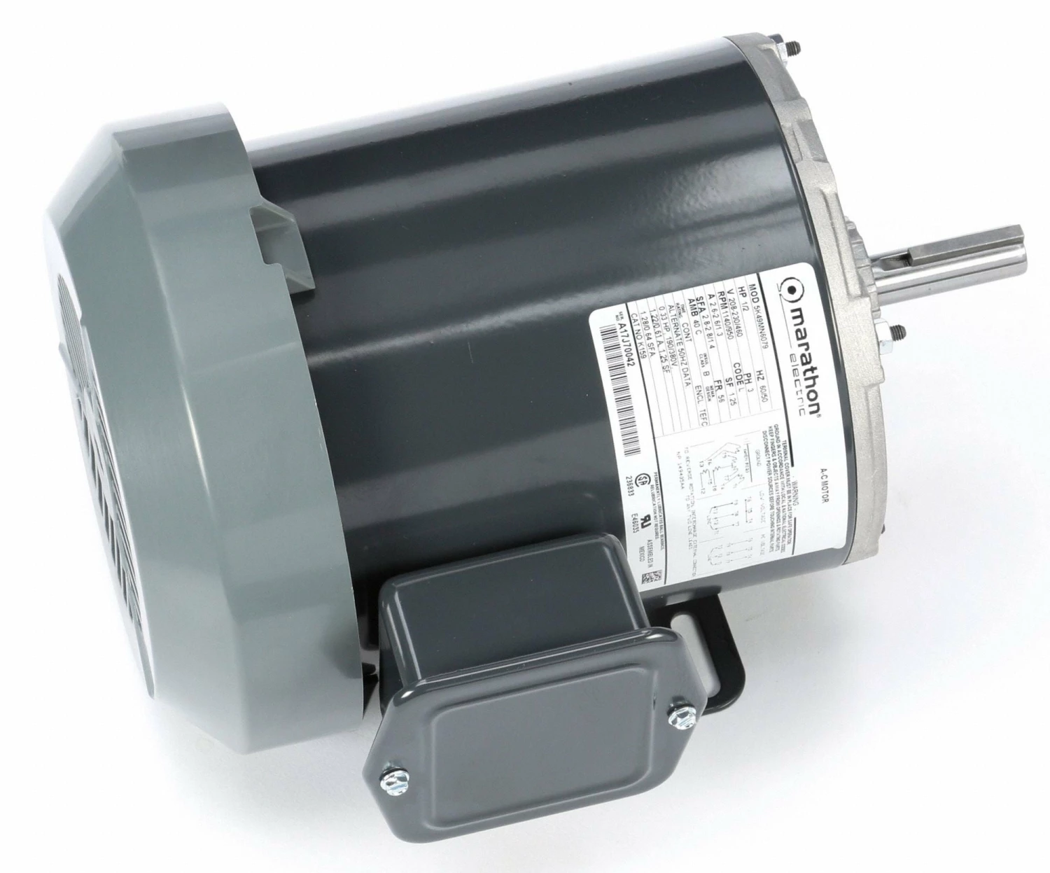 Marathon Motors 1/2 HP, General Purpose Motor, 3-Phase, 1140 Nameplate RPM, 208-230/460 Voltage, 56 Frame - 5K49MN6079 - Image 2