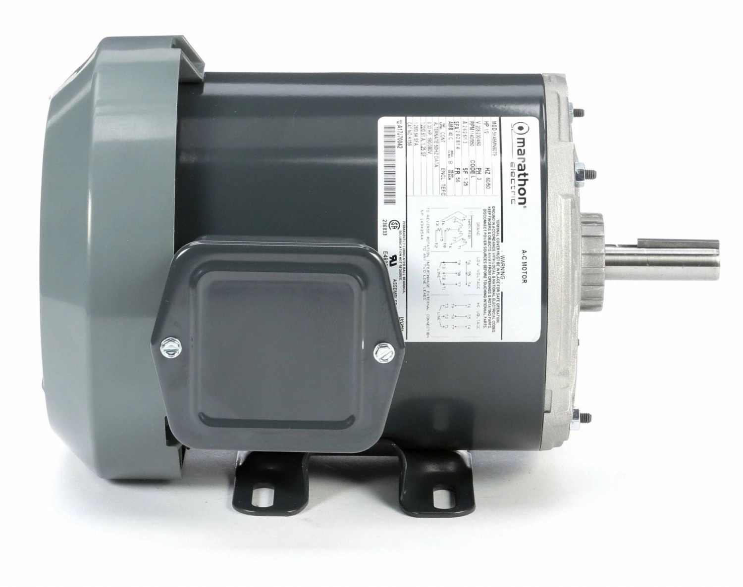 Marathon Motors 1/2 HP, General Purpose Motor, 3-Phase, 1140 Nameplate RPM, 208-230/460 Voltage, 56 Frame - 5K49MN6079 - Image 4
