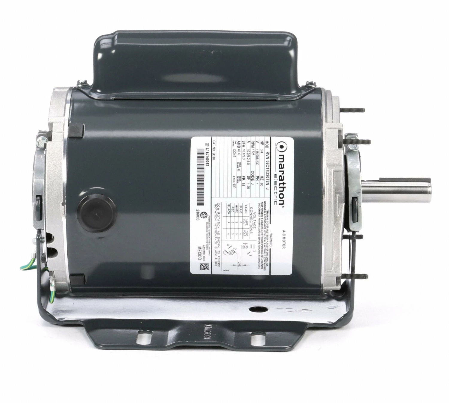 Marathon Motors 3/4 HP, General Purpose Motor, Capacitor-Start, 1725 Nameplate RPM, 115/208-230 Voltage - 056C17D2073 - Image 3