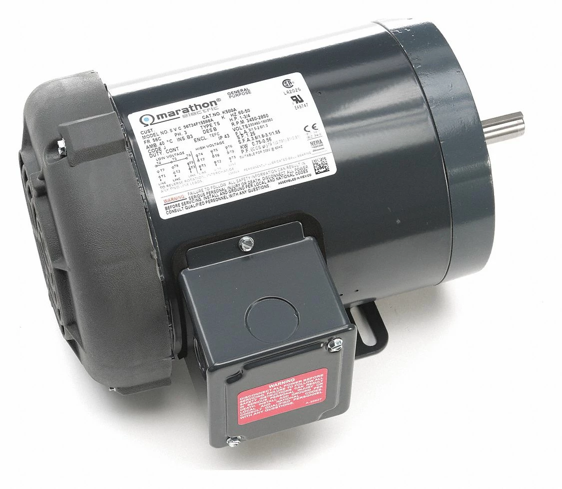 Marathon Motors 1 HP, General Purpose Motor, 3-Phase, 3450 Nameplate RPM, 230/460 Voltage, 56HC Frame - 056T34F15598