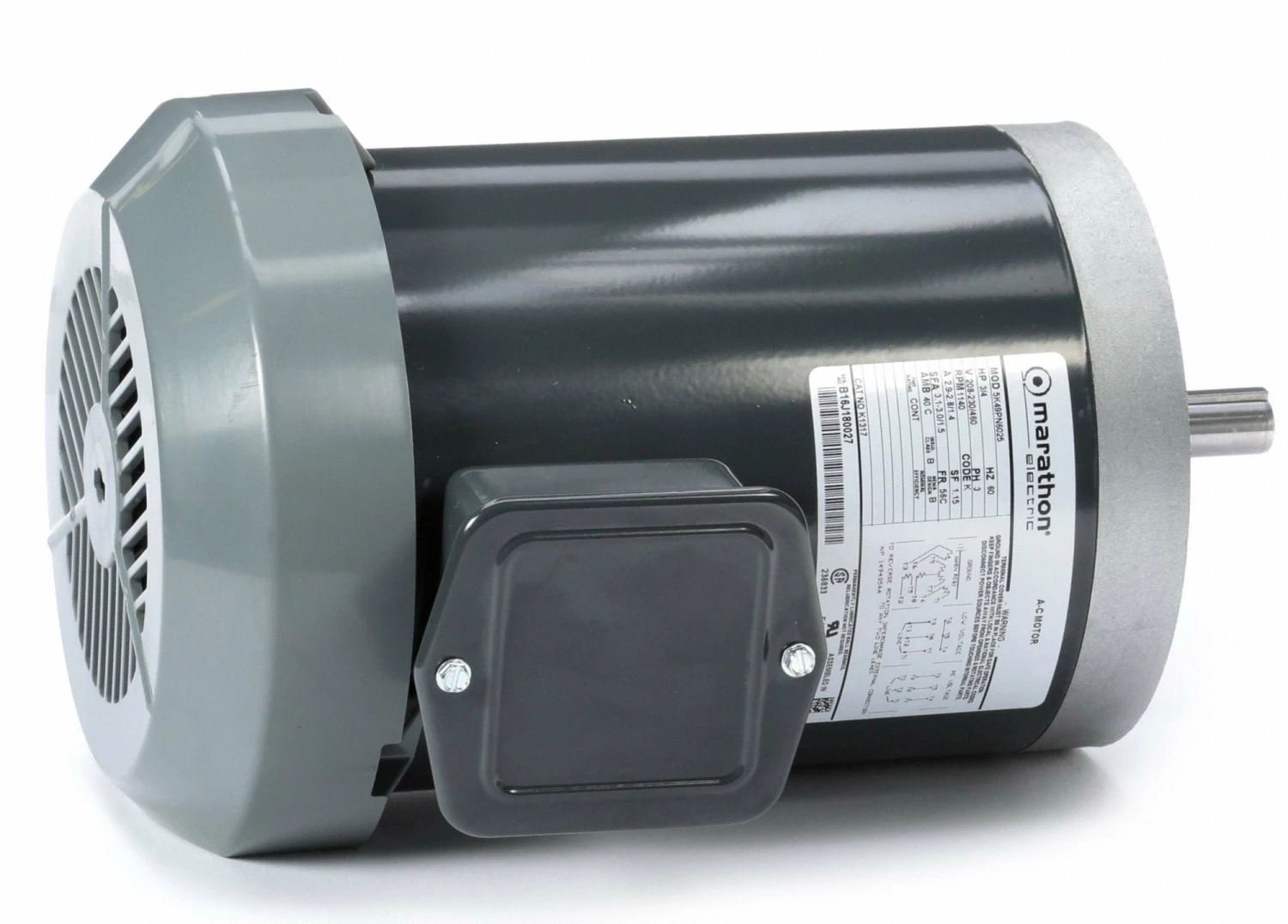 Marathon Motors 3/4 HP, General Purpose Motor, 3-Phase, 1140 Nameplate RPM, 208-230/460 Voltage, 56C Frame - 5K49PN6025 - Image 2